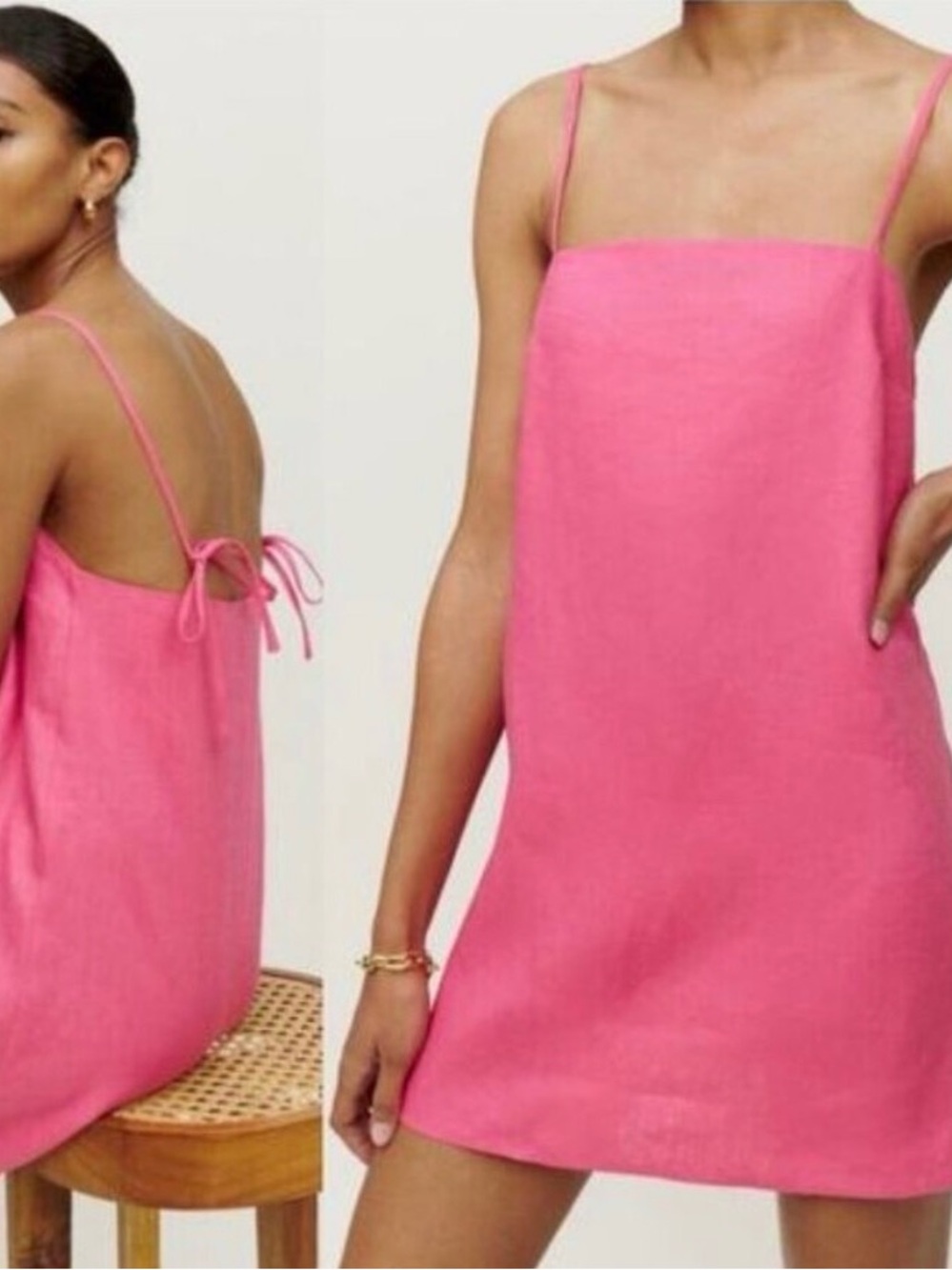 Reformation Pink Aubree Linen Slip dress